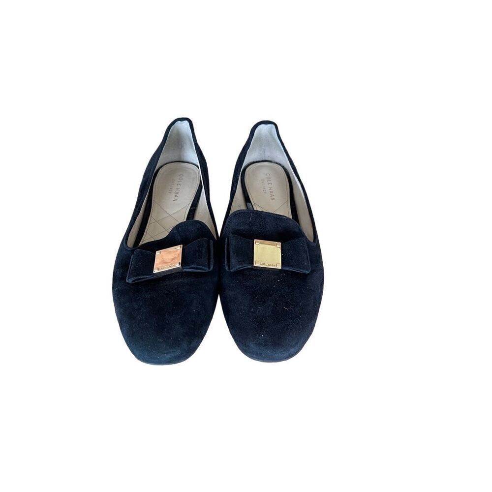 Cole Haan Womens Black Leather Slip On Almond Toe Tali Bow Loafers Flats Size 7